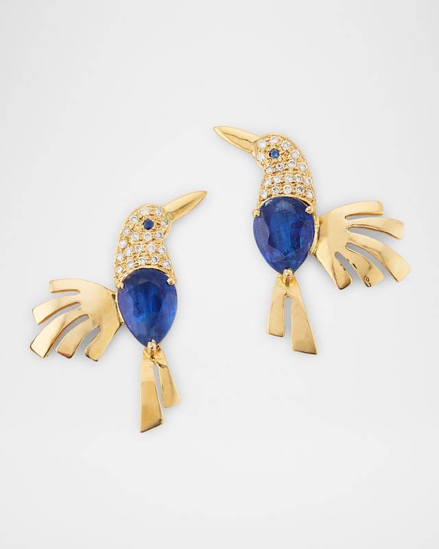 14K Yellow Gold Kyanite Diamond Bird Stud Earrings
